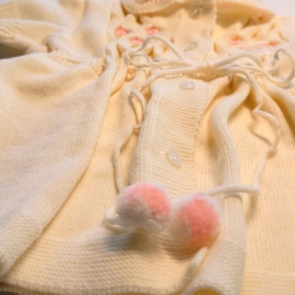 Vintage Miniatures Kids Sweater Dress Cardigan Knit Smocked Floral Flowers Girls - Picture 6 of 12